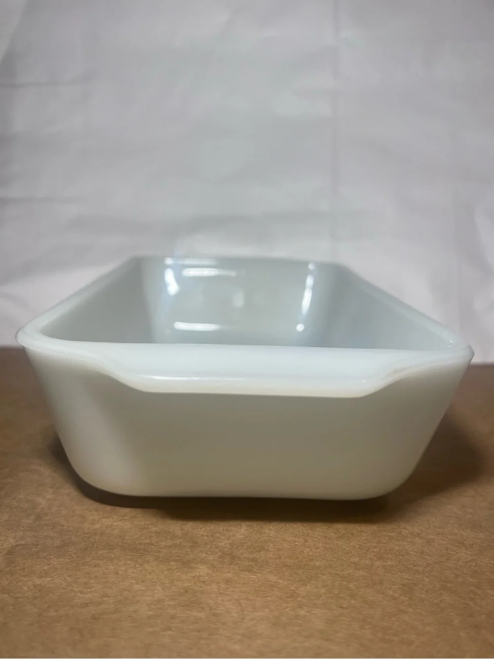 Vintage Anchor Hocking Milk Glass Loaf Baker with Blue Cornflower Design